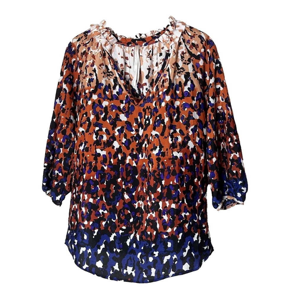 Renee C. Stitch Fix Top Size Small 3/4 Sleeves V-Neck Black Blue White Orange